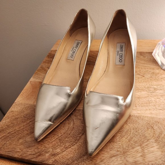 Jimmy Choo Metallic Kitten Heels - Picture 1 of 2